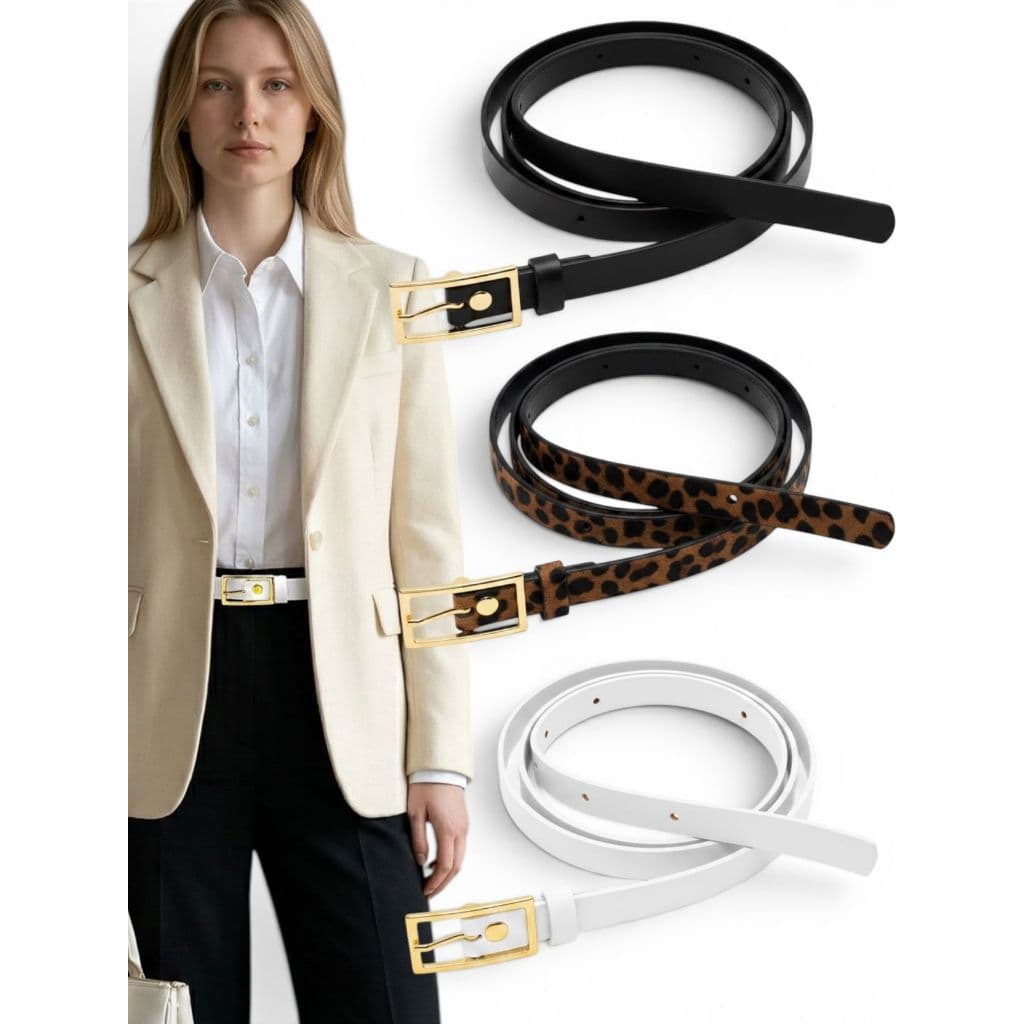 Cinto Feminino Elegante Fino 1,5cm Couro Sintético Fivela Dourada Ajustável Moda - Perola