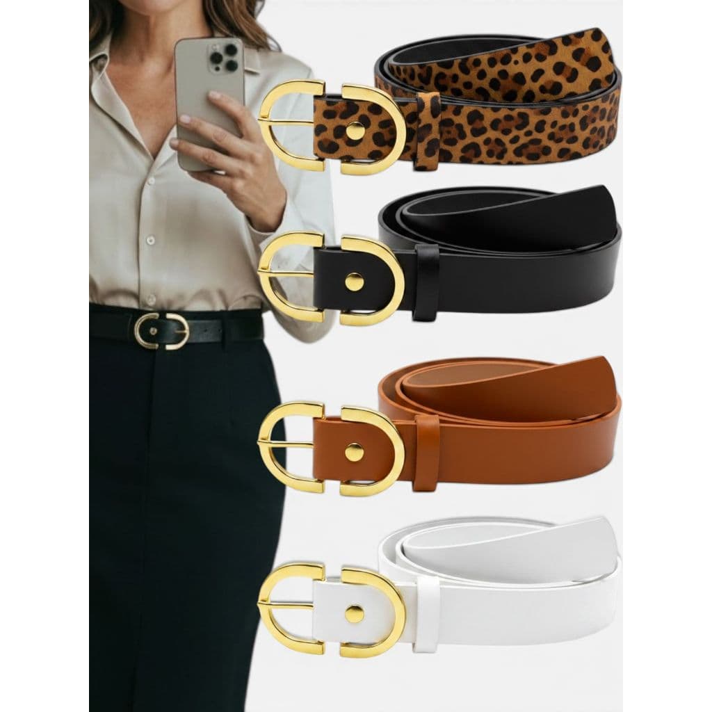 Cinto Feminino Moda Blogueira Fivela Dourada Invertida Couro Sintético Elegante - Alice