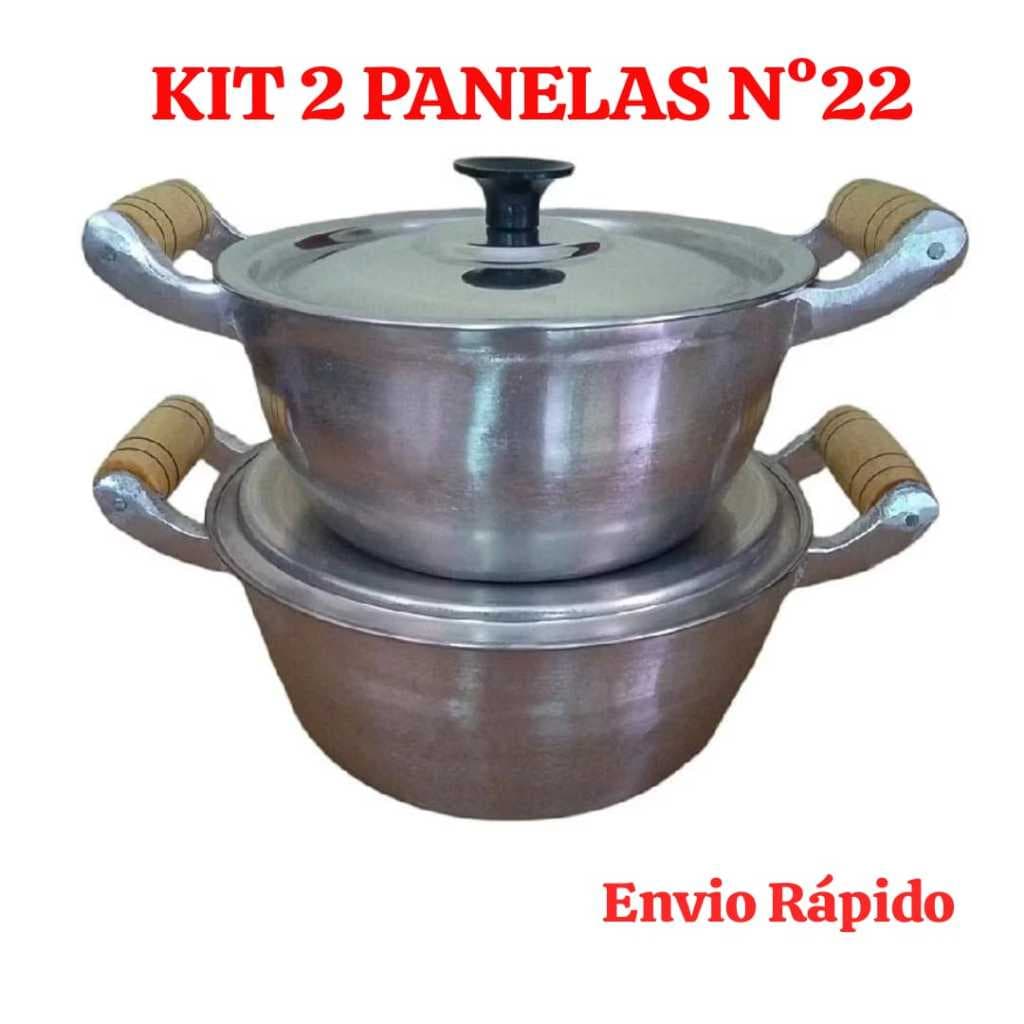 KIT DE DUAS Panelas Caçarolas 22 de Alumínio Batido Fundido Grosso 2,85 Litros Com Tampa