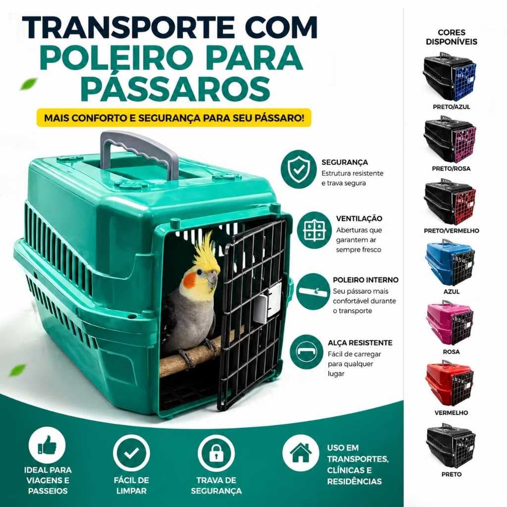 TRANSPORTE CAIXA PASSEIO MEC PARA PÁSSAROS CALOPSITA PERIQUITOS COM POLEIRO