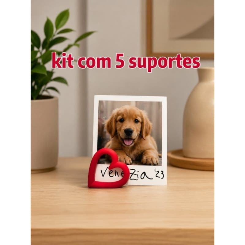 Kit com 5 Porta Foto Coração ❤️ Suporte Decorativo para Polaroid Mesa Quarto Presente Fofo