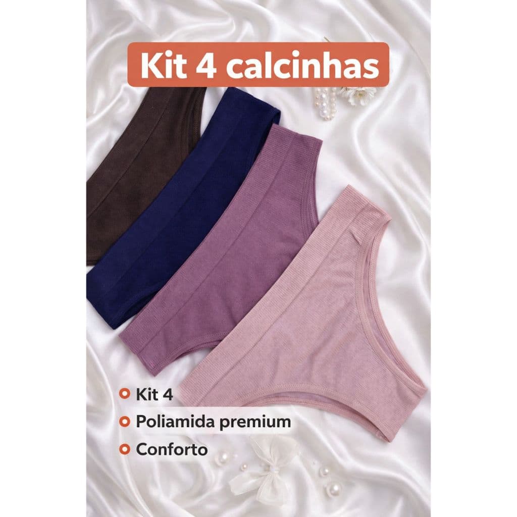 Kit 4 Tangas Confortáveis Tecido Poliamida Premium Calcinha Dia-Dia