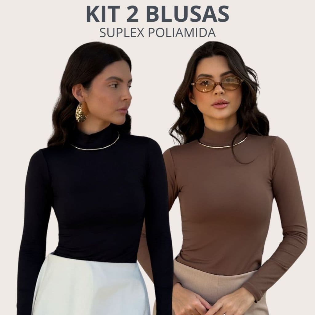 Kit 2 Blusa Manga Longa Gola Alta Confortável Inverno Noite Básica