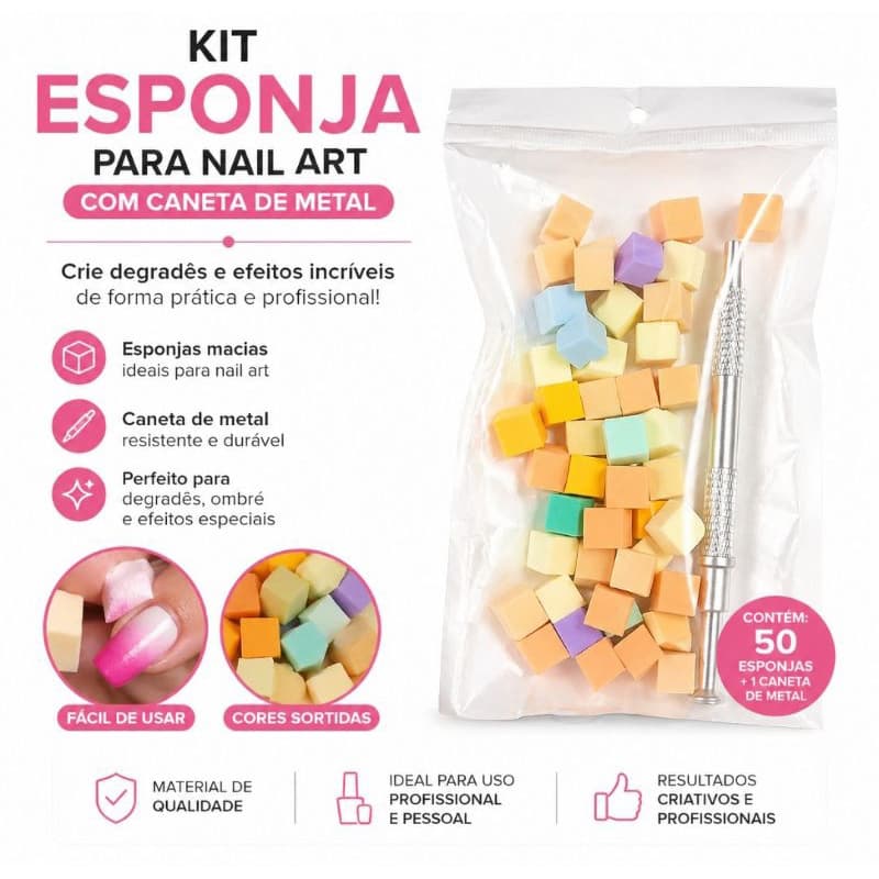 Kit Nail Art Profissional – Esponjas + Caneta Decoradora | Unhas Perfeitas em Casa