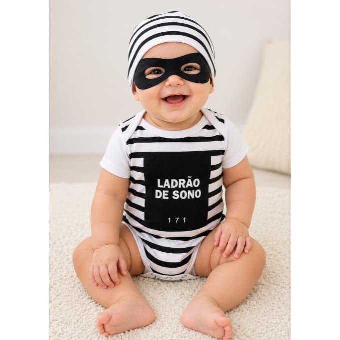 Body Bebe Frase Mesversario Ladrão Sono Menino Menina Luxo Divertido