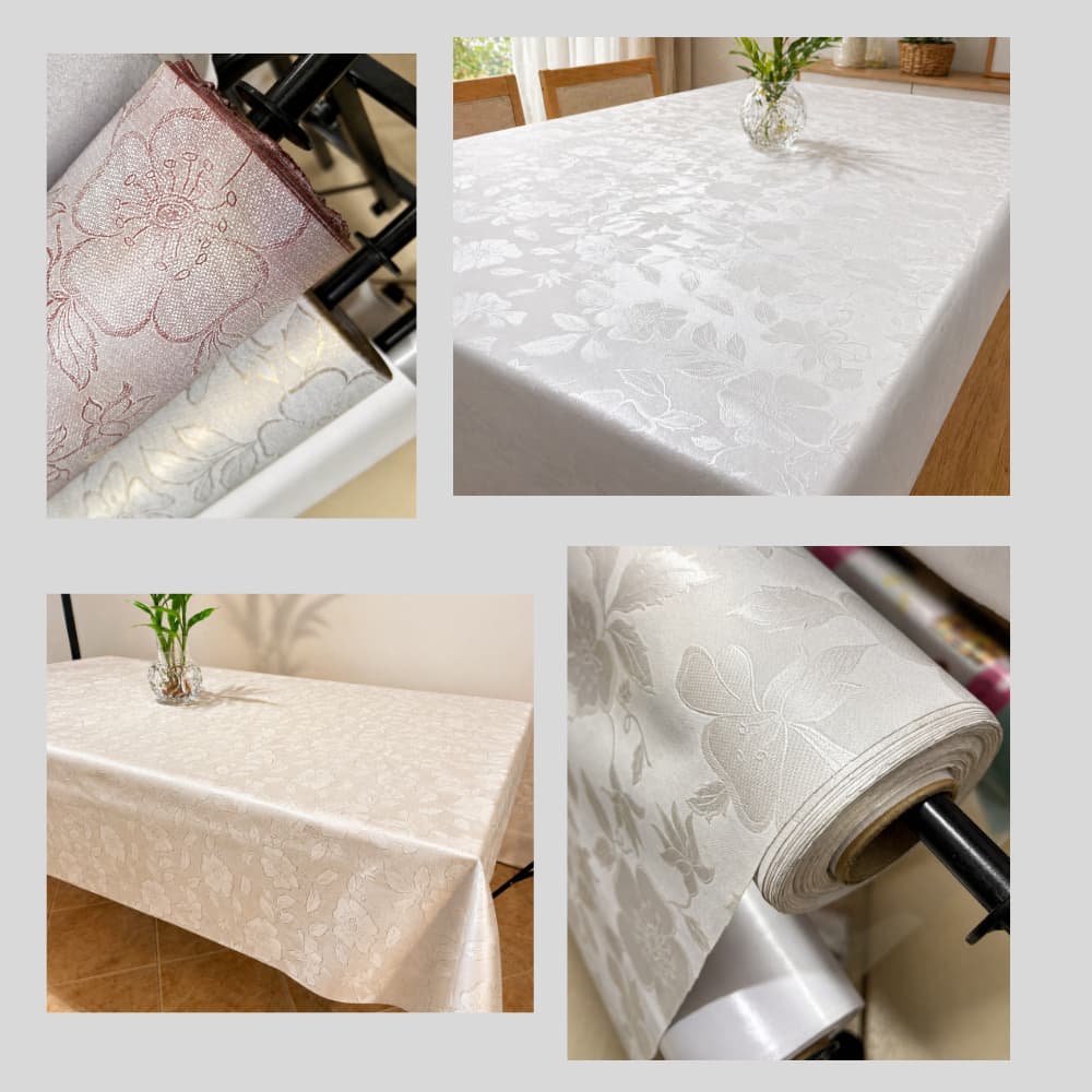 Toalha de Mesa Jacquard Impermeável Retangular Luxo Térmica até 12 lugares em PVC