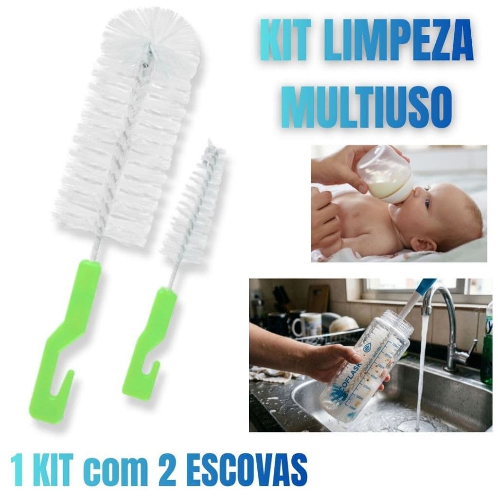 Kit Escova Limpeza Multiuso Nylon Para Garrafas Mamadeiras e Utensílios