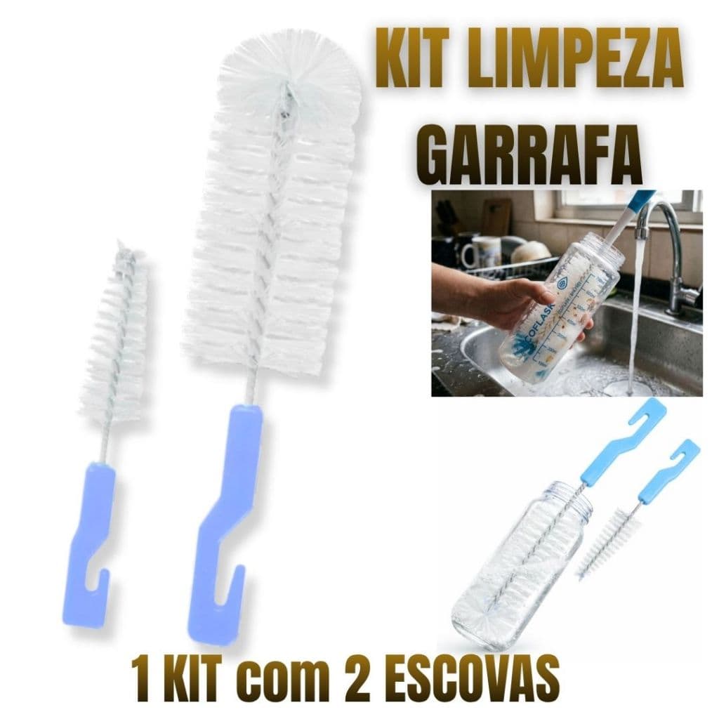 Escova Limpeza Garrafa 2 Peças Cerdas Macias Para Limpar Interior de Garrafas