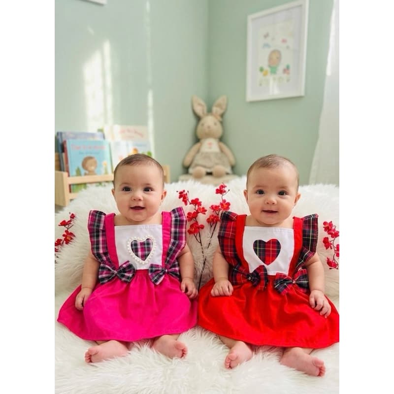 Romper Mesversario Bebe Menina fantasia Xadrez festa junina