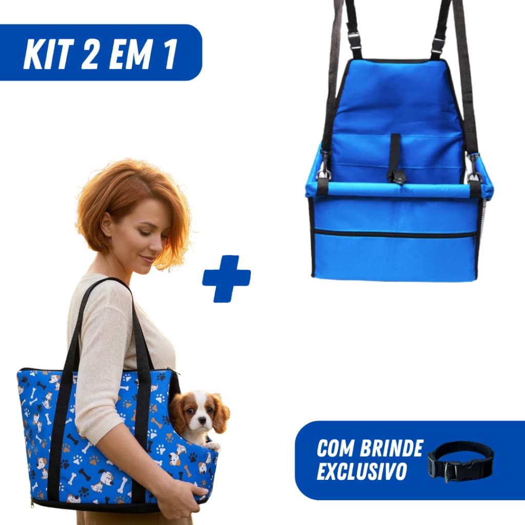 Kit Bolsa de Transporte Pet + Cadeirinha Assento para Carro Cães e Gatos ENVIO IMEDIATO