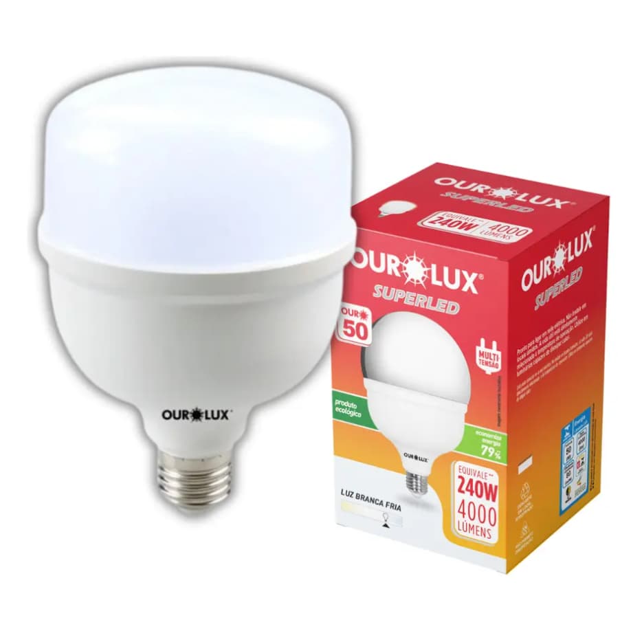 Lampada Super Led Alta potencia com 2 e 4 unidades Forte Industrial Galpão 50W Branca Fria Bocal E27