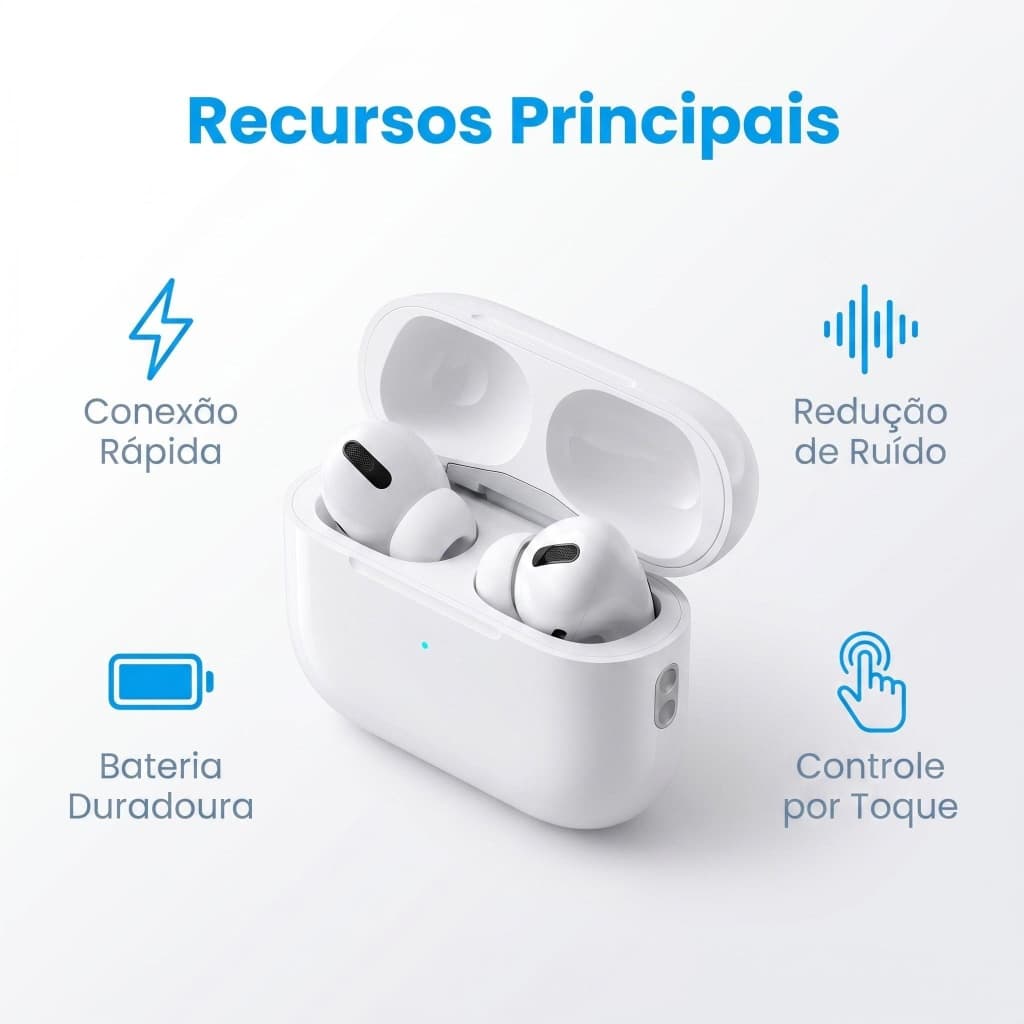 Fone de Ouvido Bluetooth Sem Fio TWS ANC com Cancelamento de Ruído Compatível iOS Android In-Ear Som HD Bateria Longa