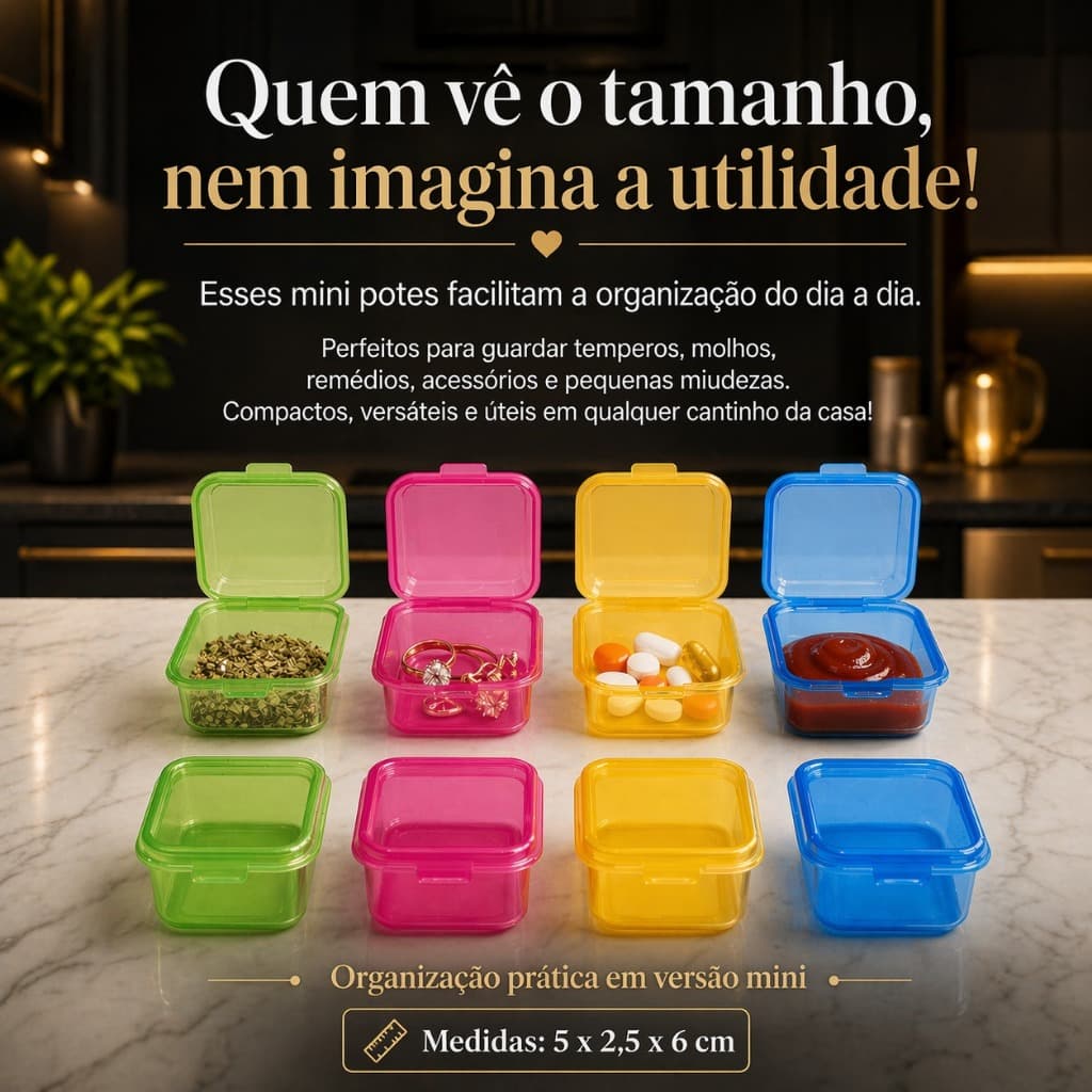 Kit de 8 Potes 50ml organize castanhas temperos papinha e geladeira mini Potes