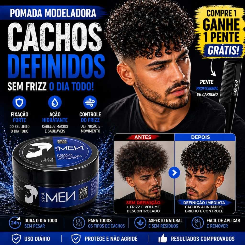 Pomada Spa Men Para Cachos 50g Anti Frizz Definição Imediata + Pente Grátis