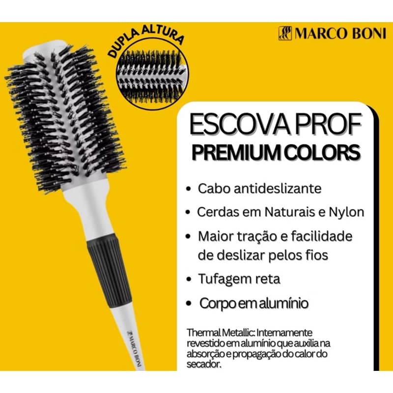 ESCOVA PROF PREMIUM COLORS  Cabo antideslizante  Cerdas em Naturais e Nylon  Maior tração e facilidade de deslizar o fio