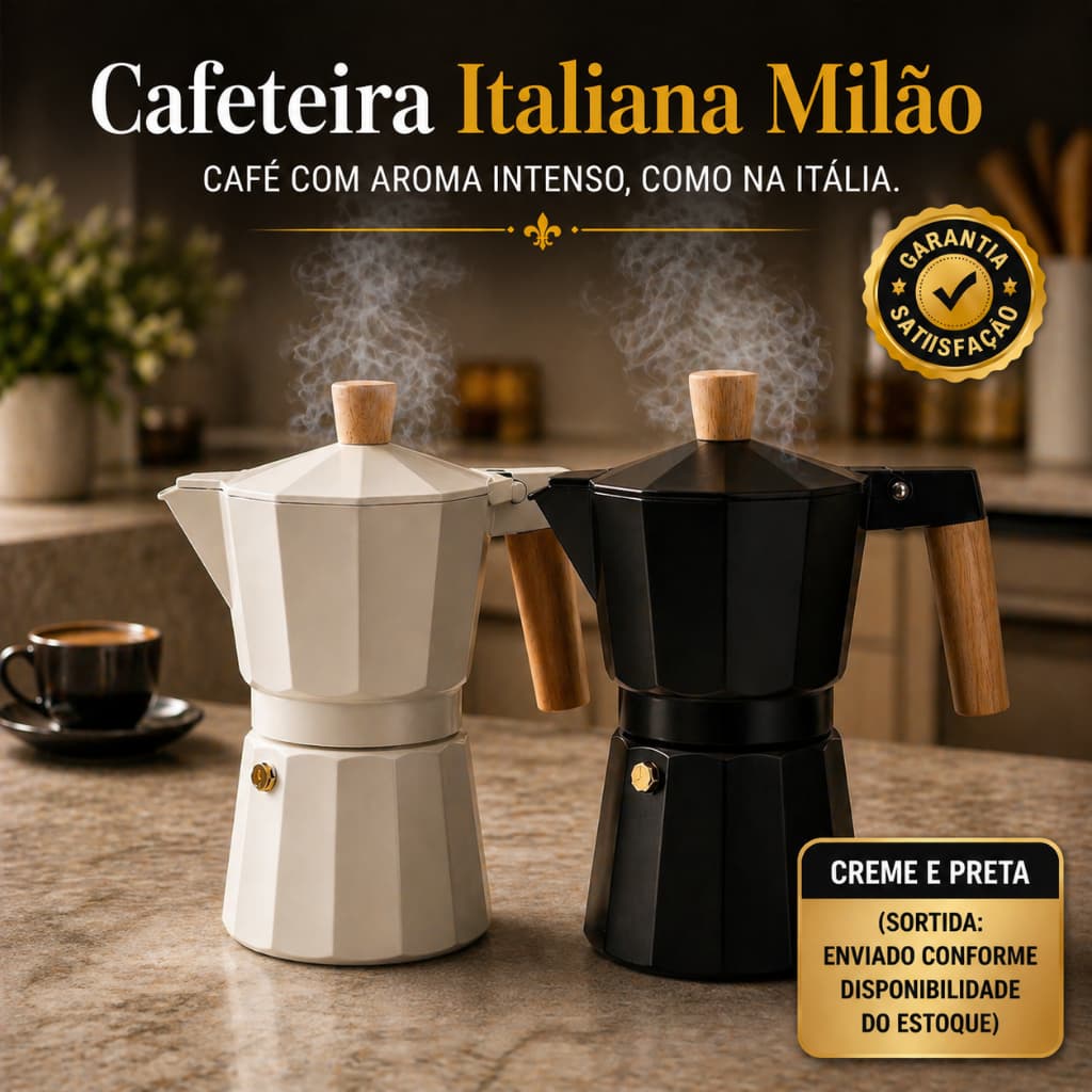 Cafeteira Italiana Milão 6 Xícaras 300ml Espresso Cafeteria Café Forte Cremoso Moka Alumínio Premium