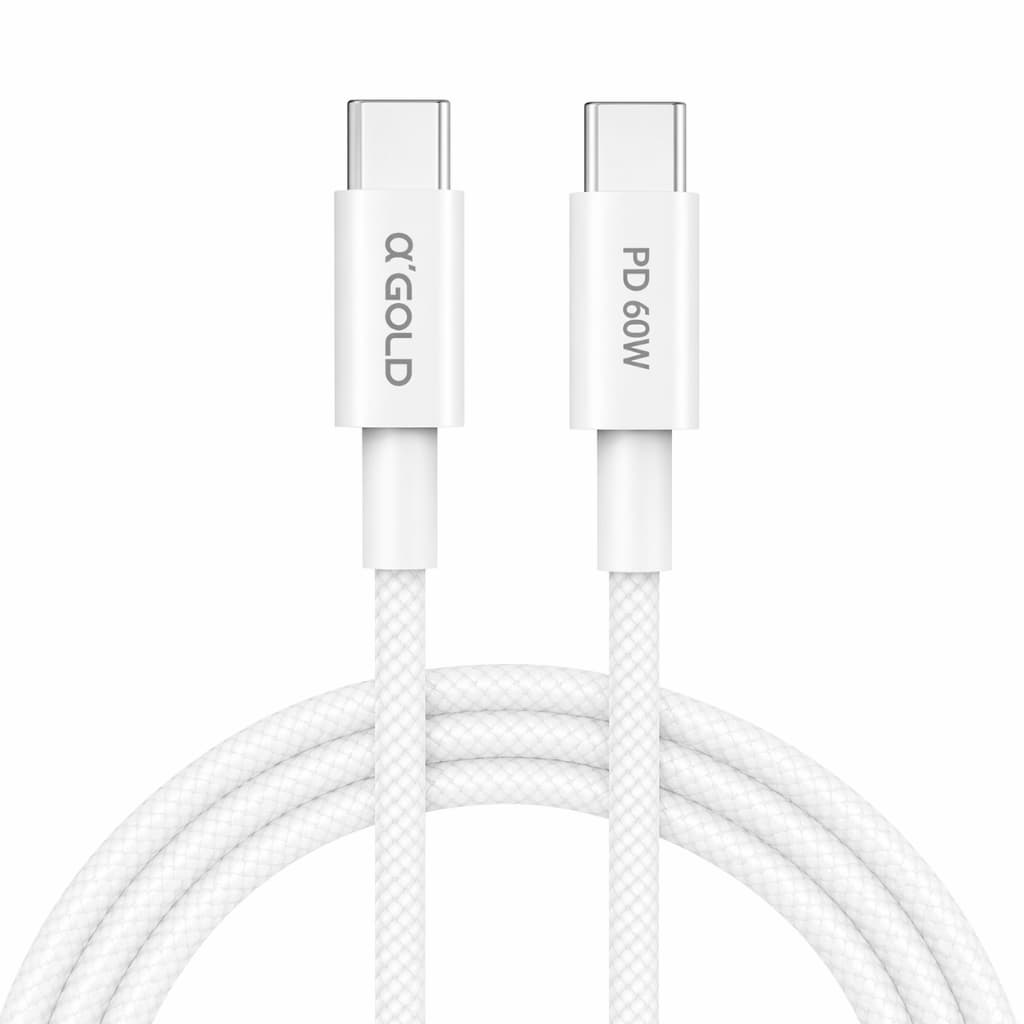 Cabo USB-C para USB-C 60W / A`Gold / 2 Metros Turbo / Carregamento Rápido PD / Compatível com Smartphones IOS Android