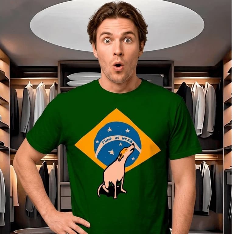 Camiseta RUMO AO HEXA Brasil Copa do Mundo Cachorro Caramelo Masculino e Feminino 100% algodão