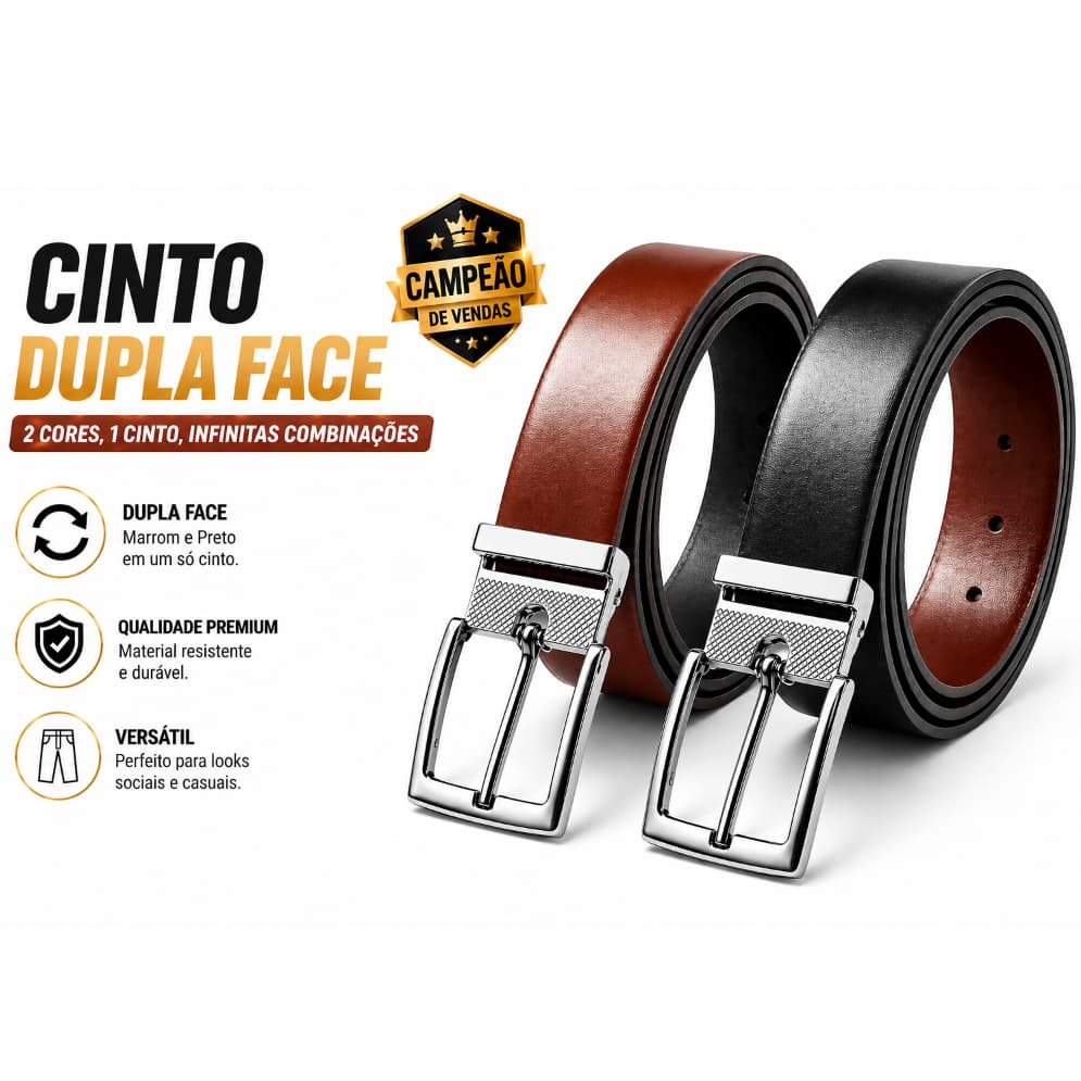 Cinto Masculino Dupla Face Preto Marrom Cinto Social Ajustável Legitimo Premium Fivela Moderna