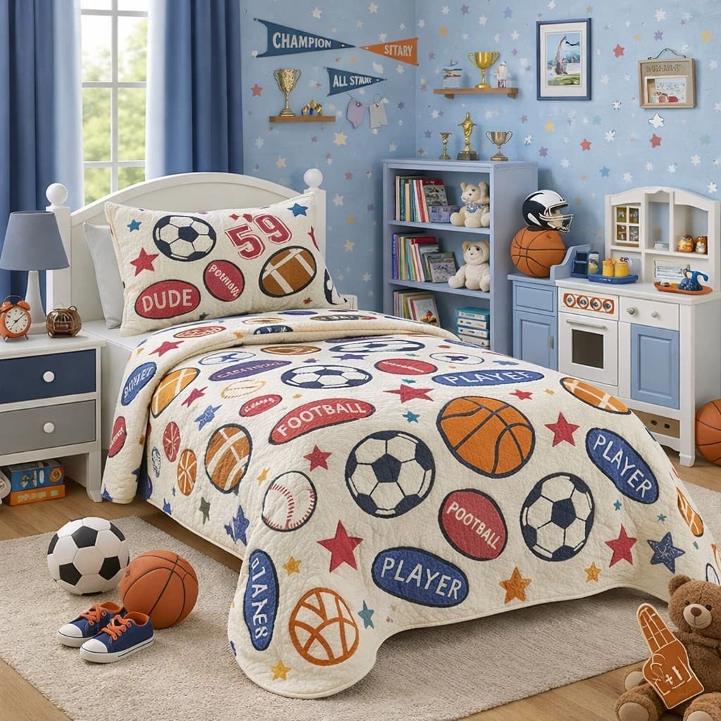 Kit Colcha Boutis Cobre Leito Solteiro Infantil Menina Menino Unissex 2 Peças Dupla Face
