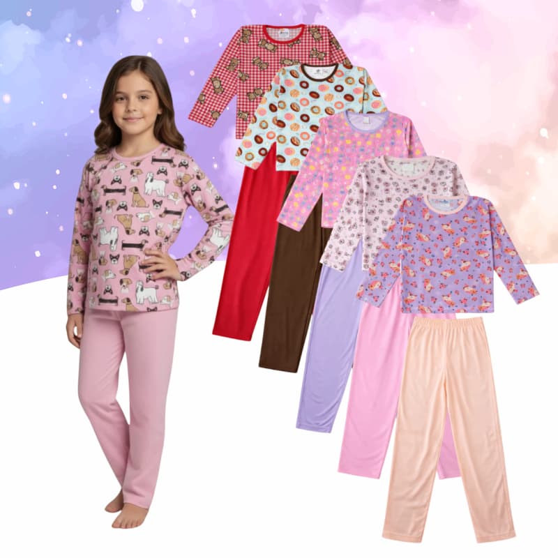 Pijama Juvenil Femenino Roupa de Dormi Menina Pijama Infantil Inverno Tamanho 2 ao 16 Anos