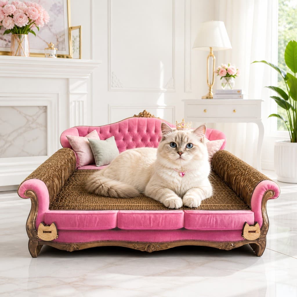 Arranhador para gatos de SOfa Luxo Rosa Princesa Papelão resistente serve de cama