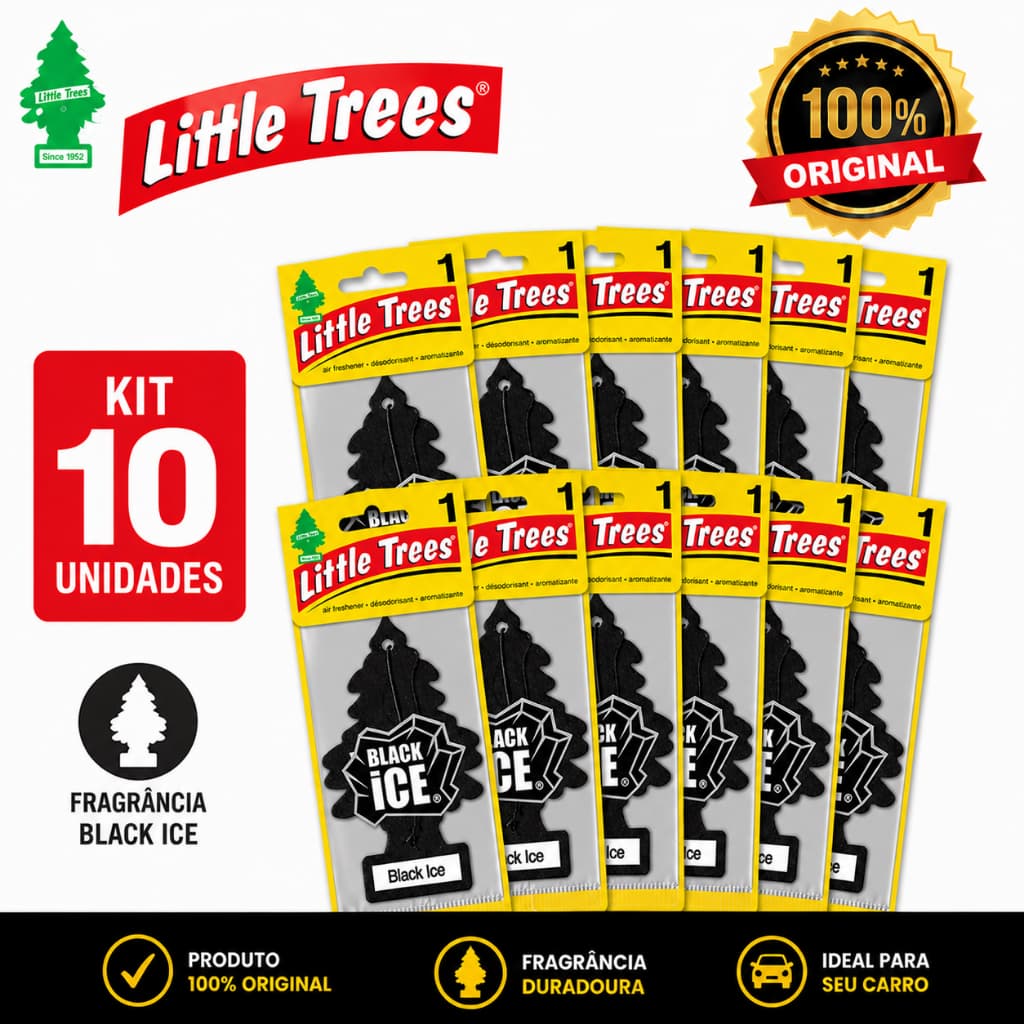 Kit 10 Aromatizantes Little Trees Original Black Ice Cheirinho Carro Ambiente Aromatizador Aromas