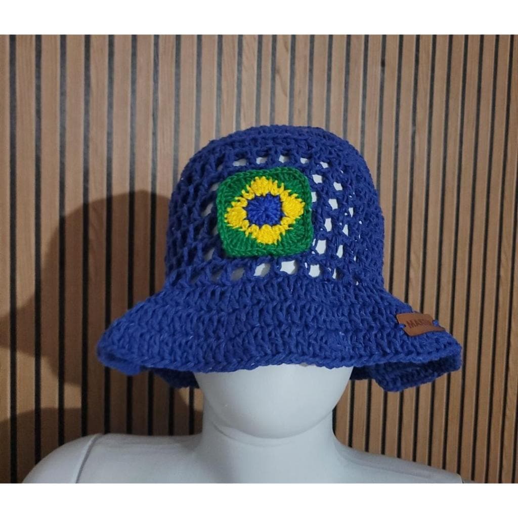 Bucket do Brasil em Crochê Chapéu do Brasil de Crochê Chápeu de Verão Brasil em Crochet