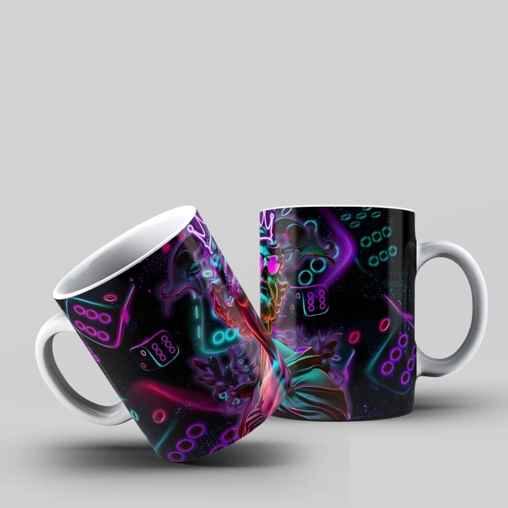 Caneca Vaporwave Estátua Rei Neon Geek Aesthetic Cassino
