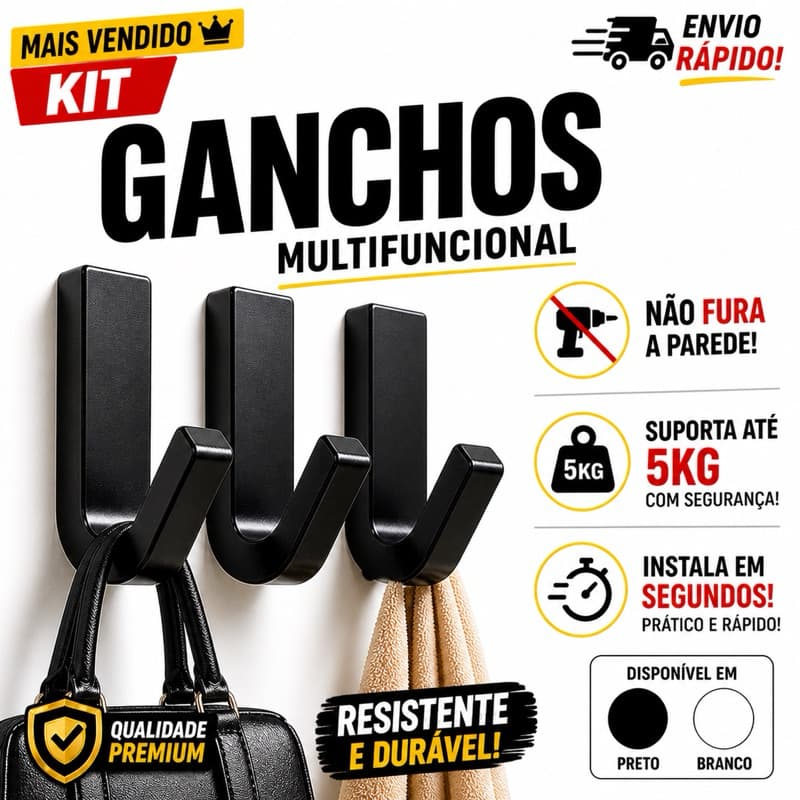 Kit Ganchos Multifuncional Kit Cabide Suporte Toalha Banheiro Bolsa Fixação Forte