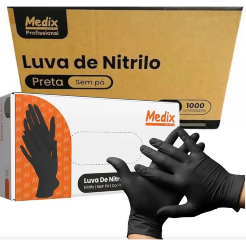 1000 Luva Nitrilica Preta Sem Pó - Medix Caixa Fechada