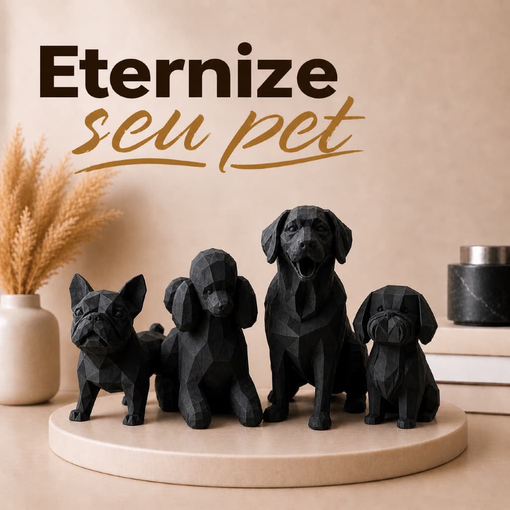 Eternize Seu Pet Escultura Geométrica  Estátua Decorativa Cachorro Bulldog Poodle Labrador Shih Tzu