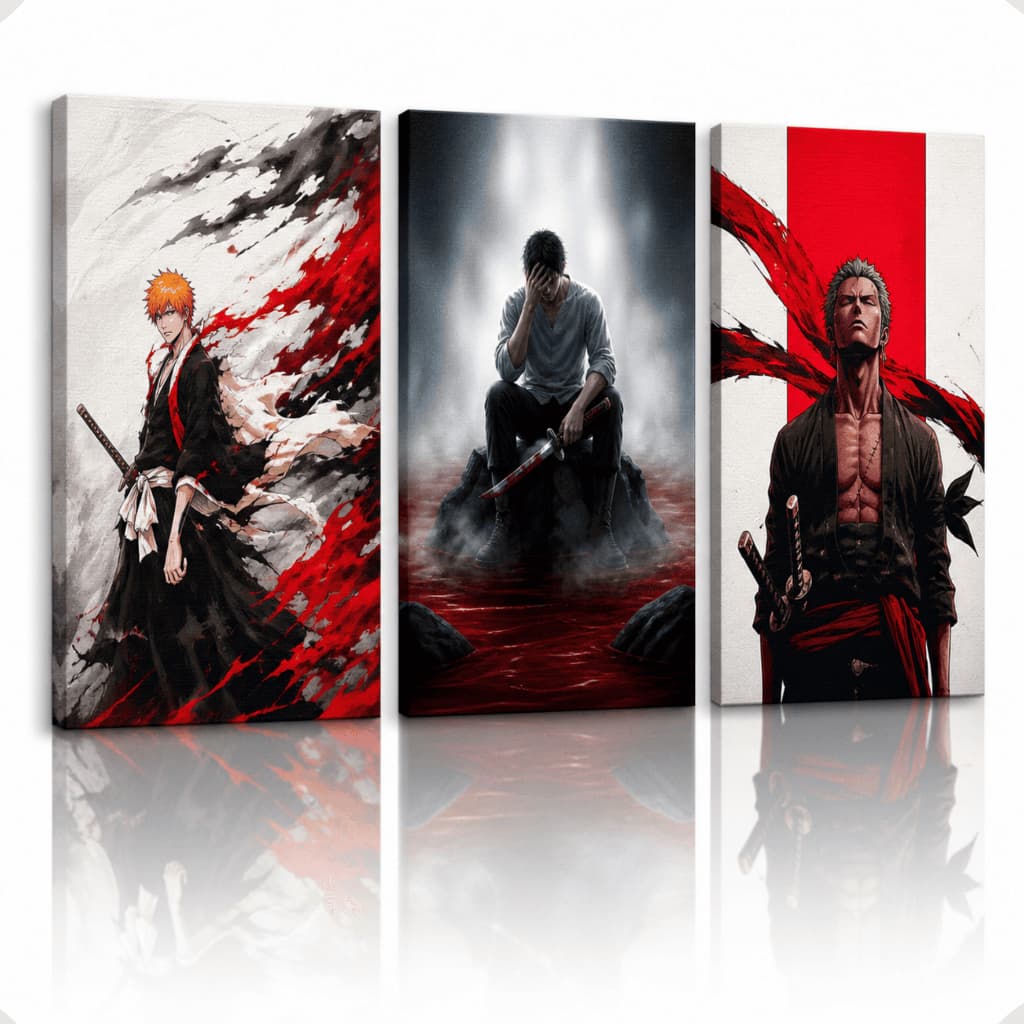 Kit 3 Quadro Decorativo Mosaico Anime Zoro Toji Ichigo 50x30 Sala Quarto