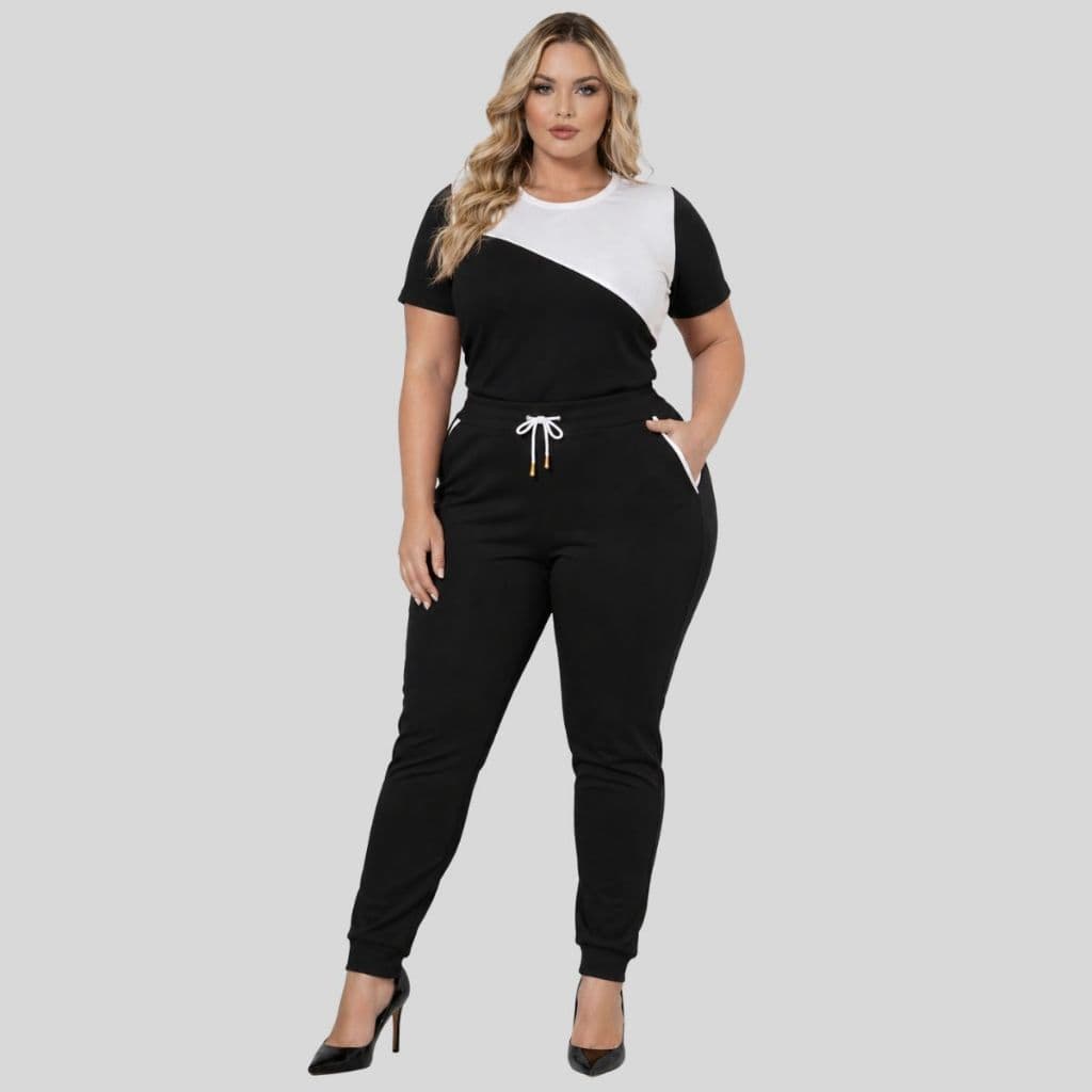 Conjunto Plus Size Feminino de Calça no Crepe de Malha. Conjunto de Frio Plus Size Feminino. Veste do 46 ao 54.