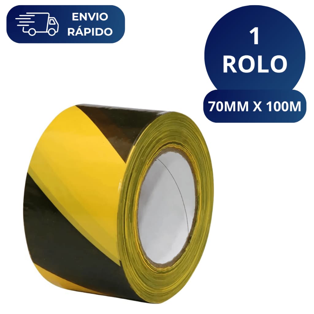 Fita Zebrada Amarela e Preta 70mm X 100 Metros Para Isolamento Sinalização Interdição Obras