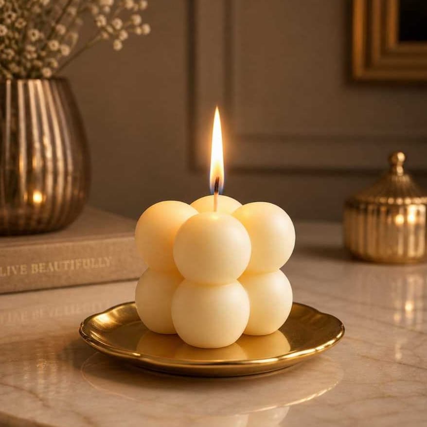 20 Velas Lembrancinha Mini Bubble 35g Vela Aromática Cera de Soja/Coco/Palma - Cor Cru