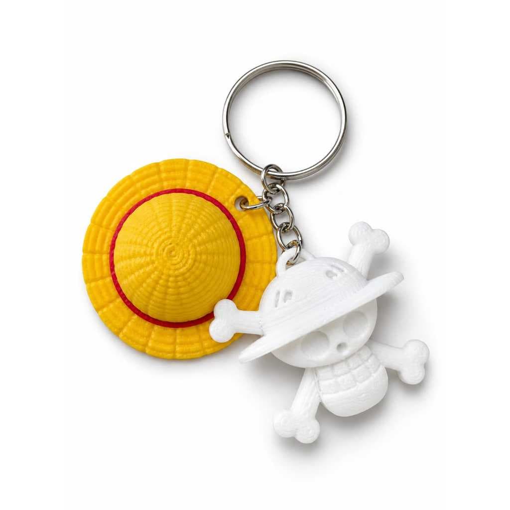 Chaveiro one piece 2 em 1 Luffy Chapéu amarelo+Caveira Jolly Roger 3D/unidade /kit Presente criativo /lembrancinha