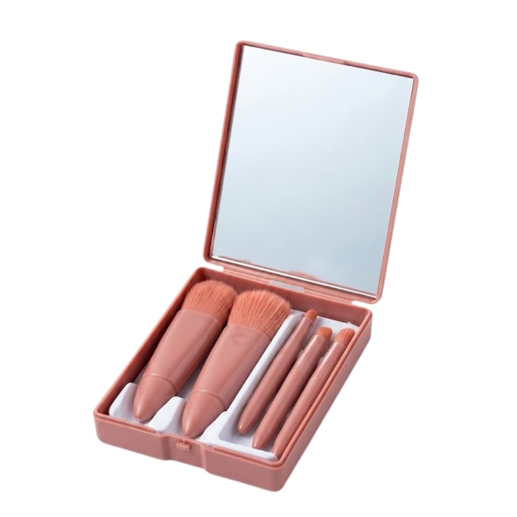 Kit 5 de Pincéis Maquiagem Com Espelho Mini Pincéis para viagem, criança e adulto multifuncional