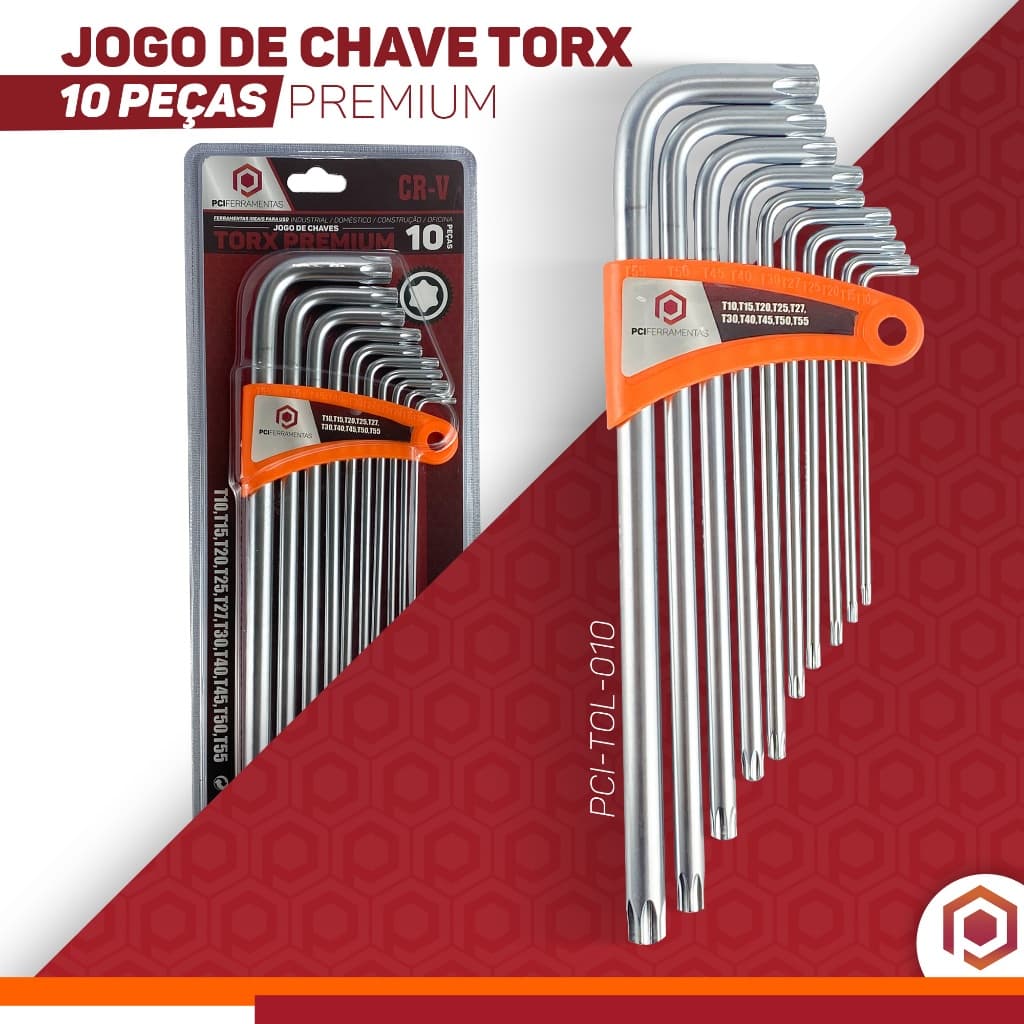 Jogo de Chave Torx Allen T10 A T55 Kit Com 10 Peças Hexagonal L