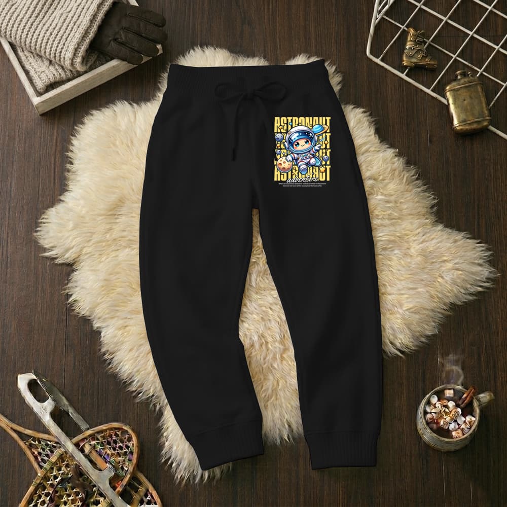 Calças Infantil Jogger Moletom Estampada Astronauta Fofo Punho Flanelado Wide Leg Tamanho 6 16