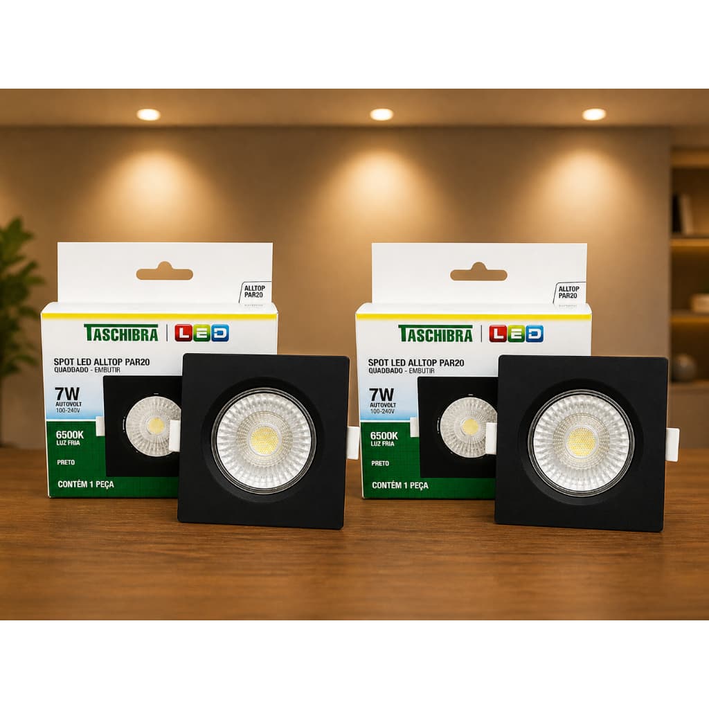 Led Spot Quadrado Preto 7 Watts Luz Branca De Embutir