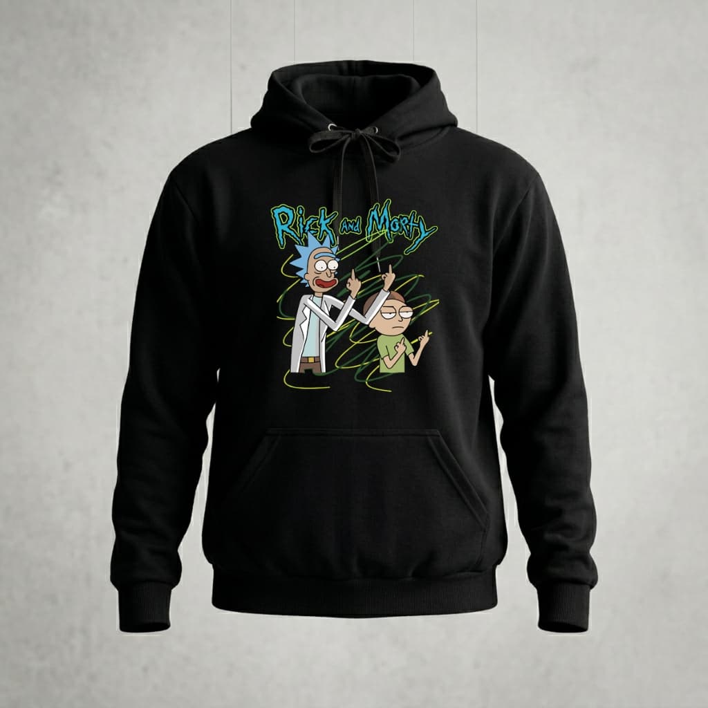 Blusa Blusão Moletom Canguru Rick and Morty Unissex 60% algodão Estampa com Capuz Ajustável e Bolso