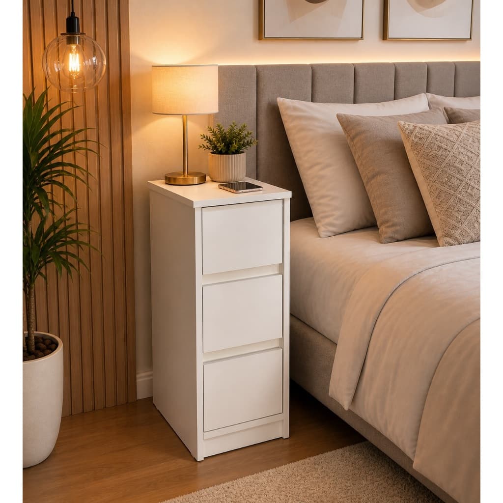 Mesa De Cabeceira Estreito 3 Gavetas 25x70x30 De Chão  Mdf 15mm Clean Moderno Organizador