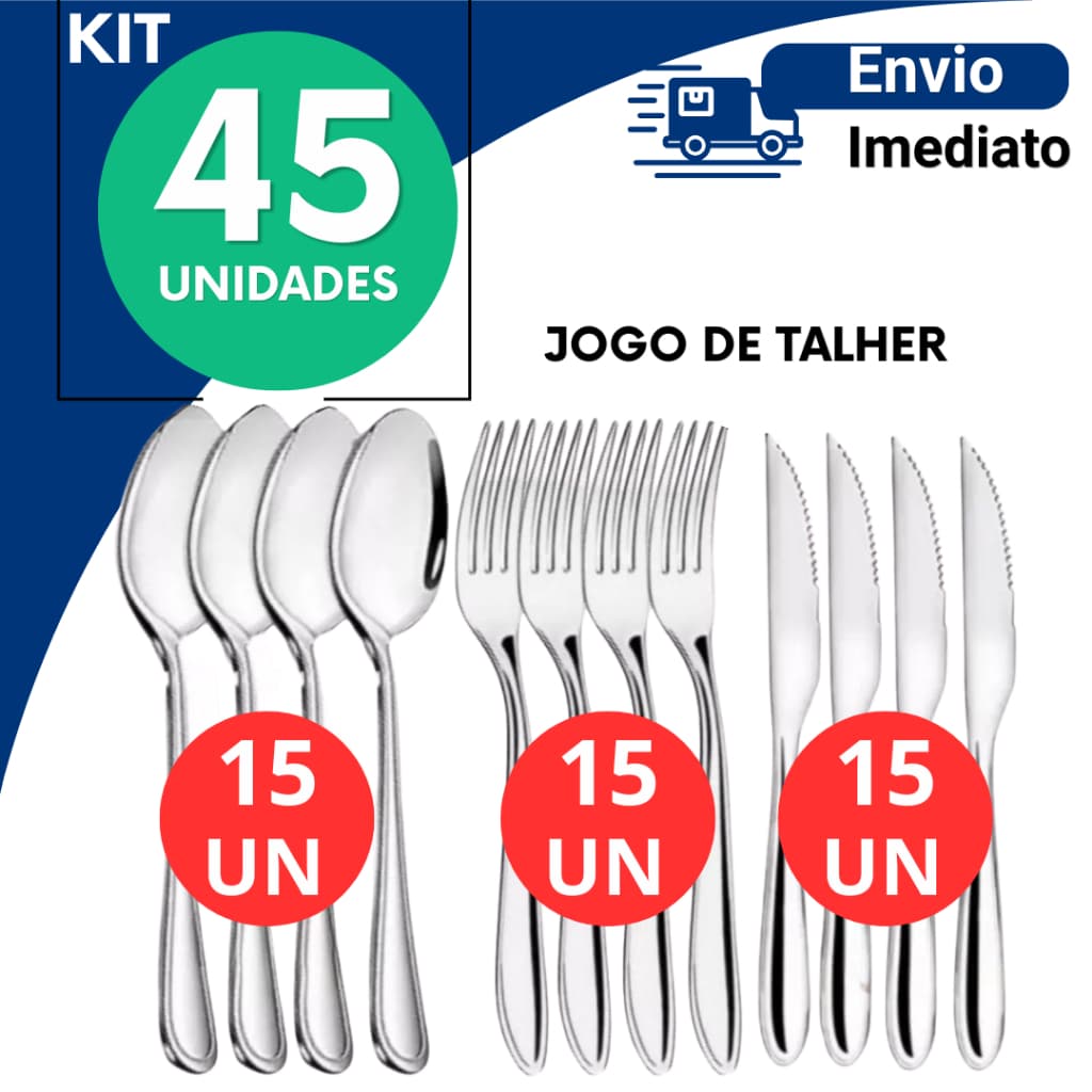 Jogo de Talheres Inox Completo Faca Colher Garfo Mesa Cozinha Kit 24 30 45 Peças