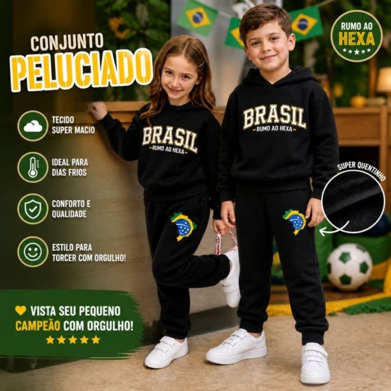 Conjunto de Moletom Infantil Criança Térmico Peluciado Flanelado Inverno Meia Estação