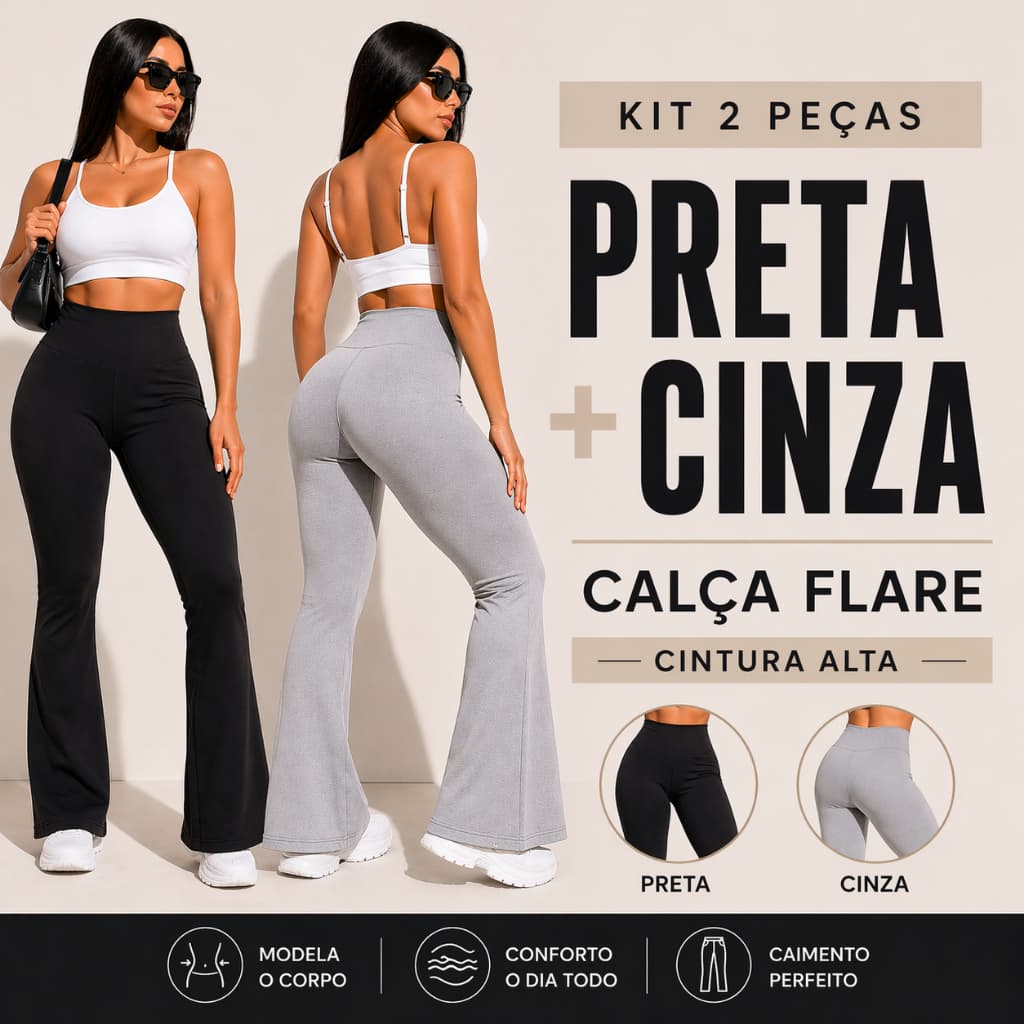 Kit 2 Leggings Flare Bailarina Feminina Cintura Alta Zero Transparência Barata