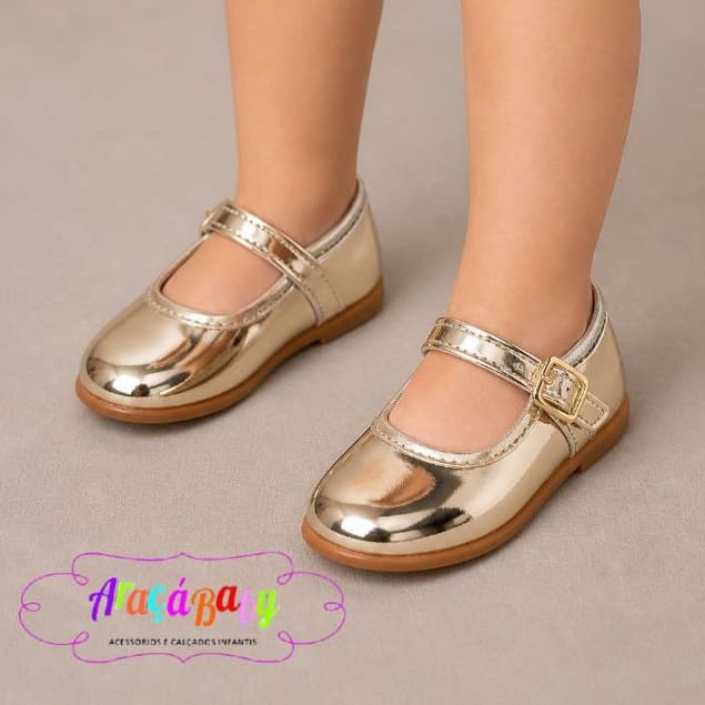 Sapatilha Infantil Feminina Ouro Ligth Metalizada – Elegante, Confortável e Antiderrapante