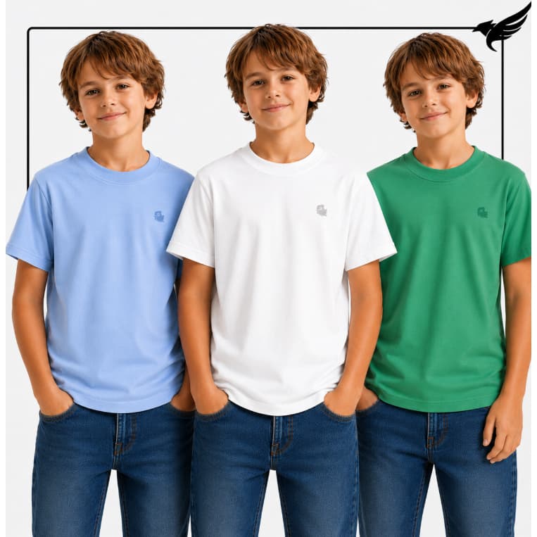 Kit 3 Camisas Infantil Básica Algodão Premium
