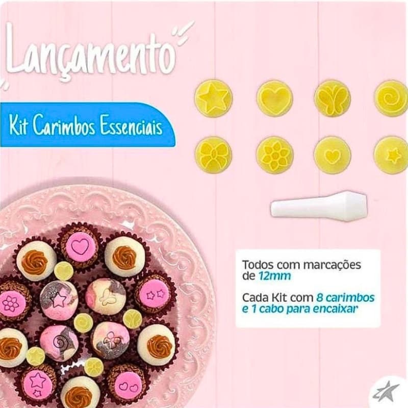 Kit Carimbo Essenciais BlueStar 1,5cm – 8 Peças para Brigadeiro, Doces Gourmet e Massas