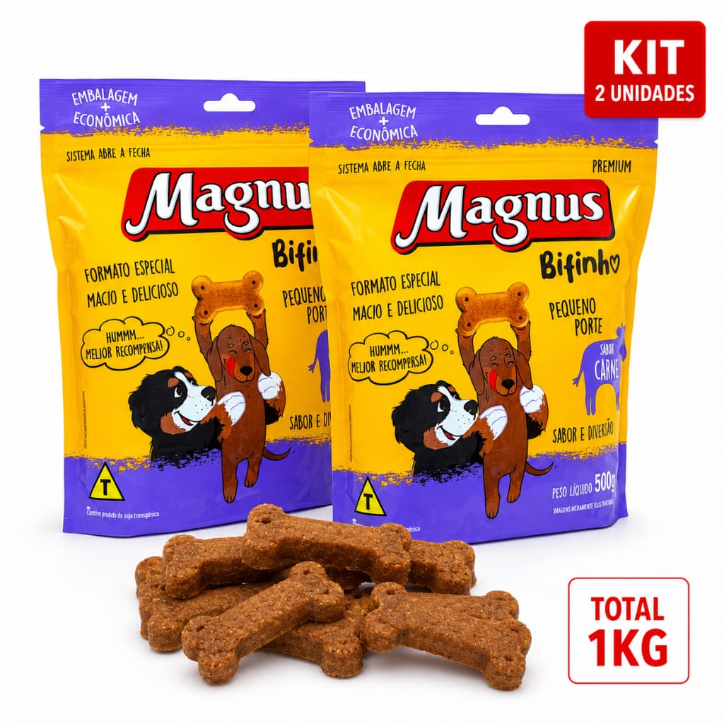 Kit 2 Bifinho Magnus Raças Pequenas 500g Sabor Carne P/ Cães = 1kg